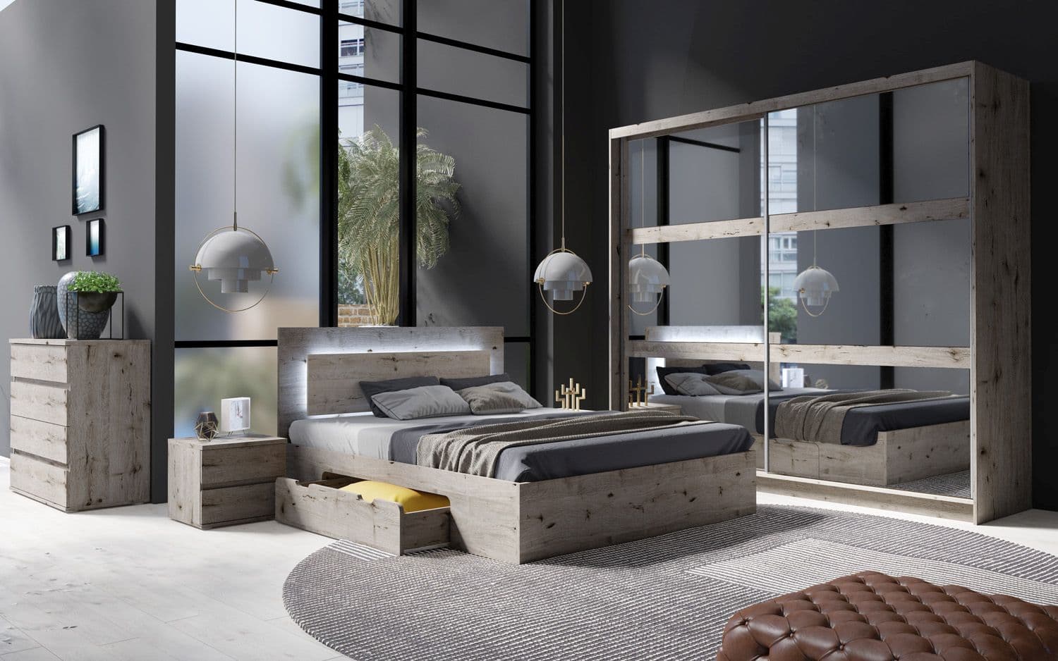 NOXEN Bedroom Set – Wellington – Mirrored Sliding Wardrobe